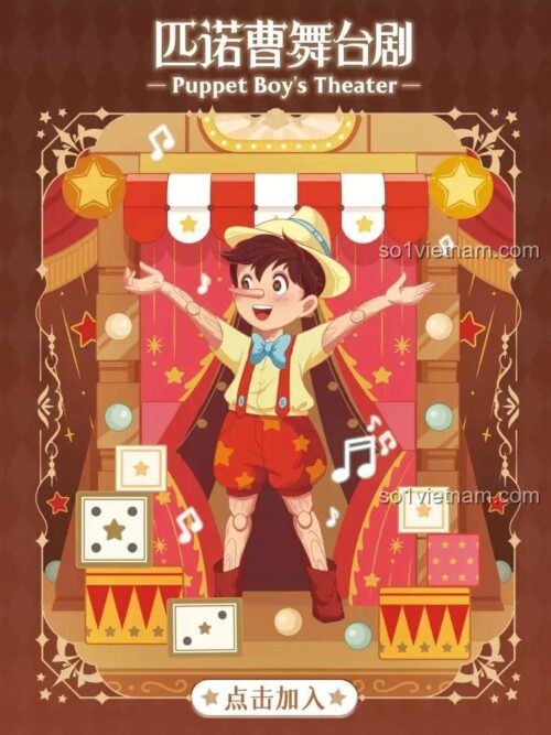 Nhân vật Pinocchio trong bộ lắp ghép Sân khấu kịch Pinocchio Wekki 506193, sân khấu kịch Pinocchio sống động cho bé 8 tuổi.