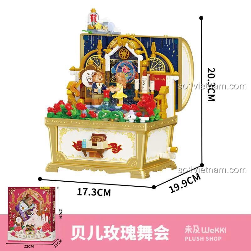 Kích thước hộp nhạc công chúa Belle Wekki 506194, đồ chơi lắp ghép phát triển trí tuệ cho bé gái 8 tuổi, giá tiết kiệm.