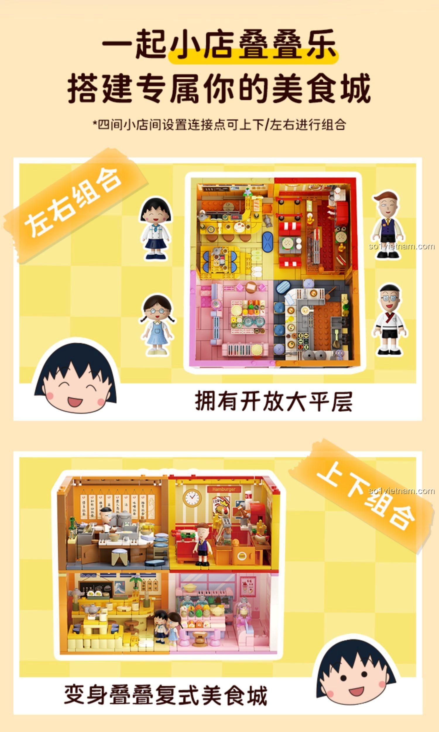 Kết hợp các bộ lắp ráp Wekki 516418 Maruo-kun's Ramen Shop, đồ chơi xếp hình cho bé 6 tuổi