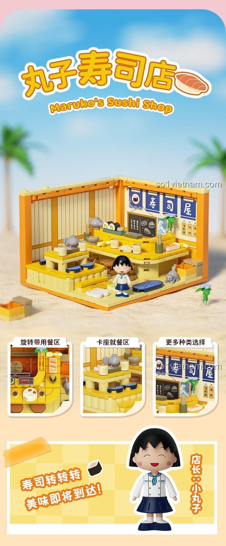 Kích thước hộp Wekki 516418 Maruo-kun's Ramen Shop, đồ chơi xếp hình cho bé 6 tuổi
