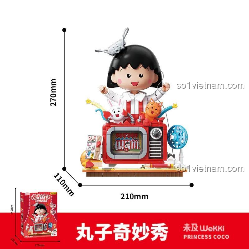 Hộp sản phẩm bộ lắp ghép Wekki 516421 Chibi Maruko-chan: Chương Trình Kỳ Diệu Của Maruko, mô hình TV cổ điển, đồ chơi xây dựng cho bé gái 8 tuổi, chính hãng