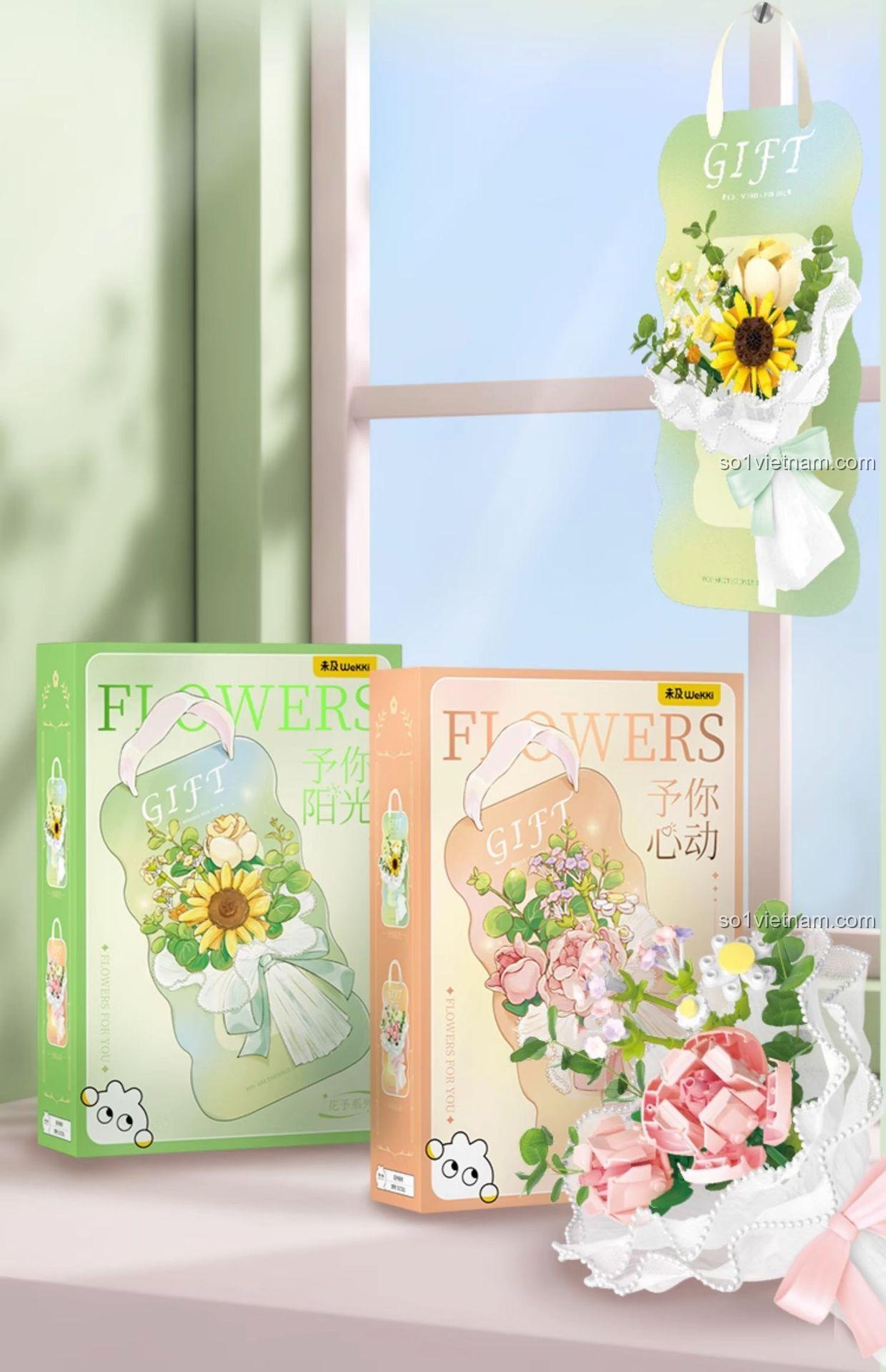 Hộp sản phẩm đồ chơi xây dựng Hoa hướng dương lắp ghép, Bó hoa hướng dương 7202, quà tặng ý nghĩa cho con gái 6 tuổi, giá tốt