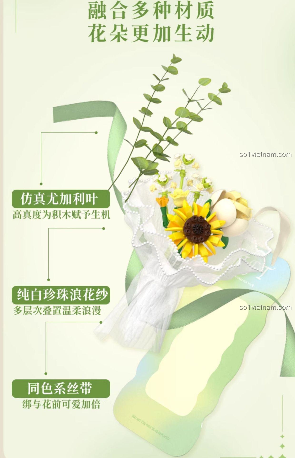 Chi tiết vật liệu của Hoa hướng dương lắp ghép 517202, nhựa an toàn ABS, vải, giấy, quà tặng ý nghĩa cho con gái 6 tuổi, giá tốt