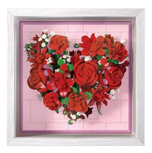 Wekki 517207 Hoa Yêu Thương mô hình hoa trái tim khung tranh, tranh hoa hồng trái tim, đồ chơi lắp ghép trang trí, màu hồng, màu đỏ, cho con gái 14 tuổi