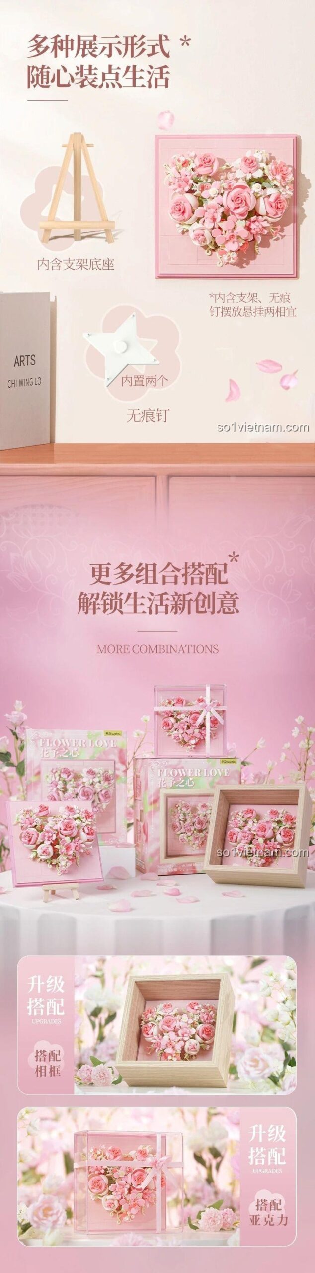 Mô hình hoa lắp ráp Wekki 517210 Hoa Yêu Thương với đèn LED lung linh, tạo không gian lãng mạn, quà tặng độc đáo