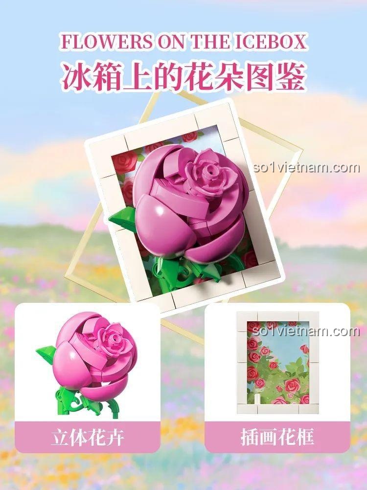 Đặc điểm của bộ lắp ghép Wekki 517213, khung tranh và hoa 3D.