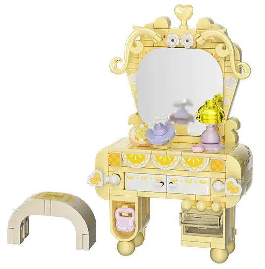 Bộ lắp ghép Wekki 519002 Bàn trang điểm công chúa nhỏ màu vàng, đồ chơi lắp ghép bàn trang điểm cho bé gái 6 tuổi, đồ chơi sáng tạo Giấc Mơ Công Chúa