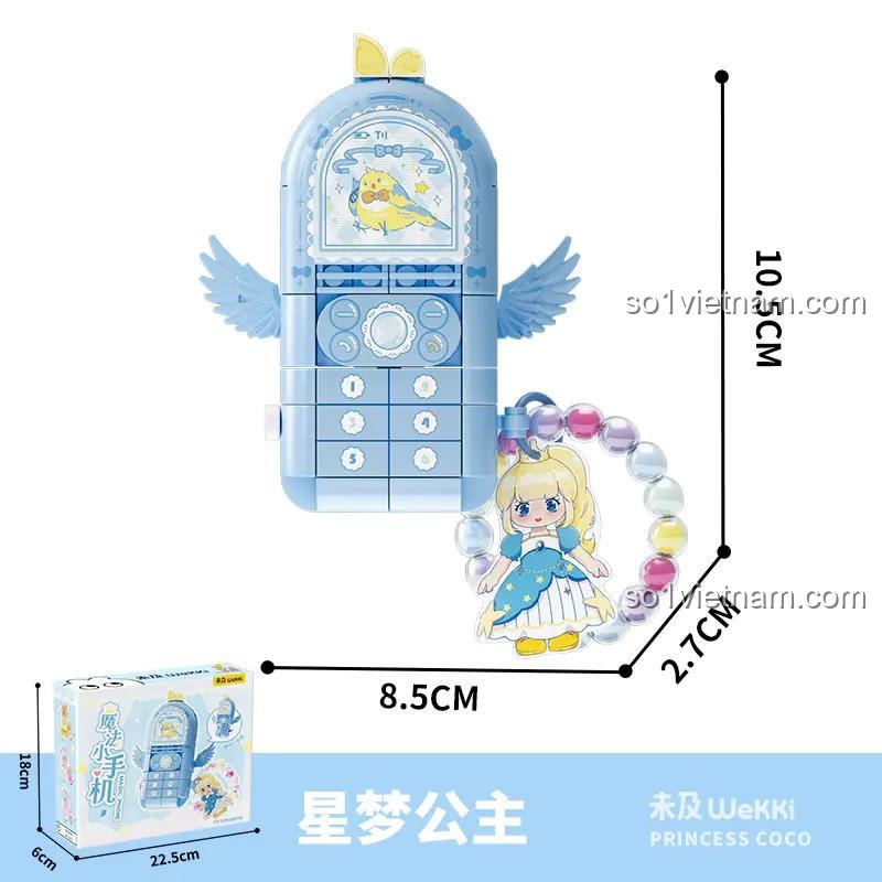 bộ lắp ghép Wekki 519012 Điện thoại đồ chơi công chúa, ảnh hộp sản phẩm màu xanh, thiết kế nắp gập, món quà đáng yêu cho bé gái 6 tuổi, giá hời
