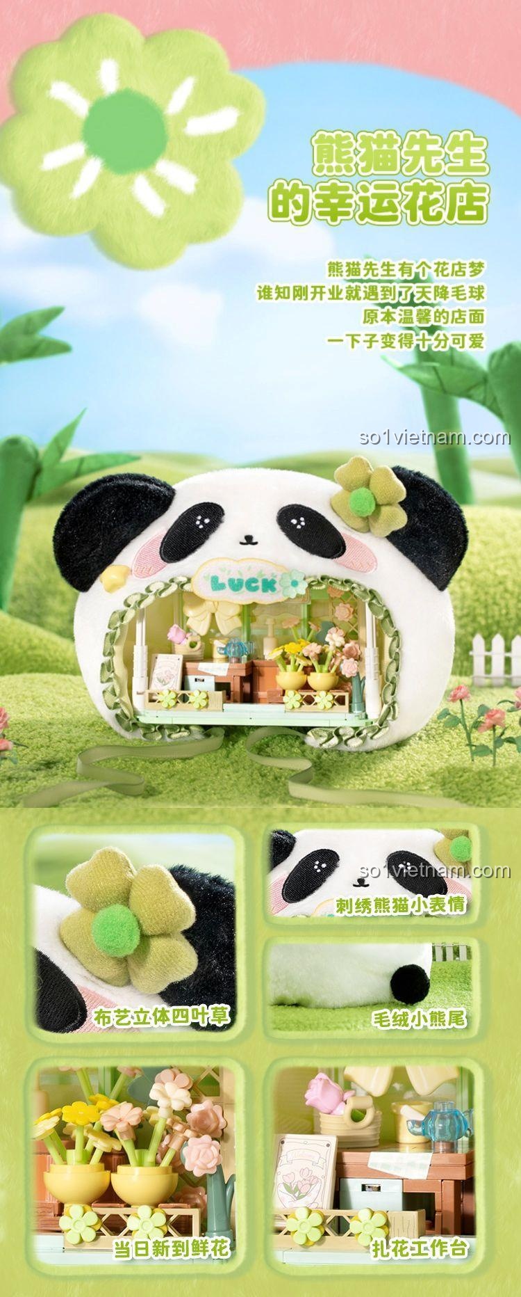 Bộ lắp ghép cửa hàng gấu trúc Mr. Panda Wekki 519101, thiết kế lông xù độc đáo, đồ chơi mô hình cho bé gái 8 tuổi.