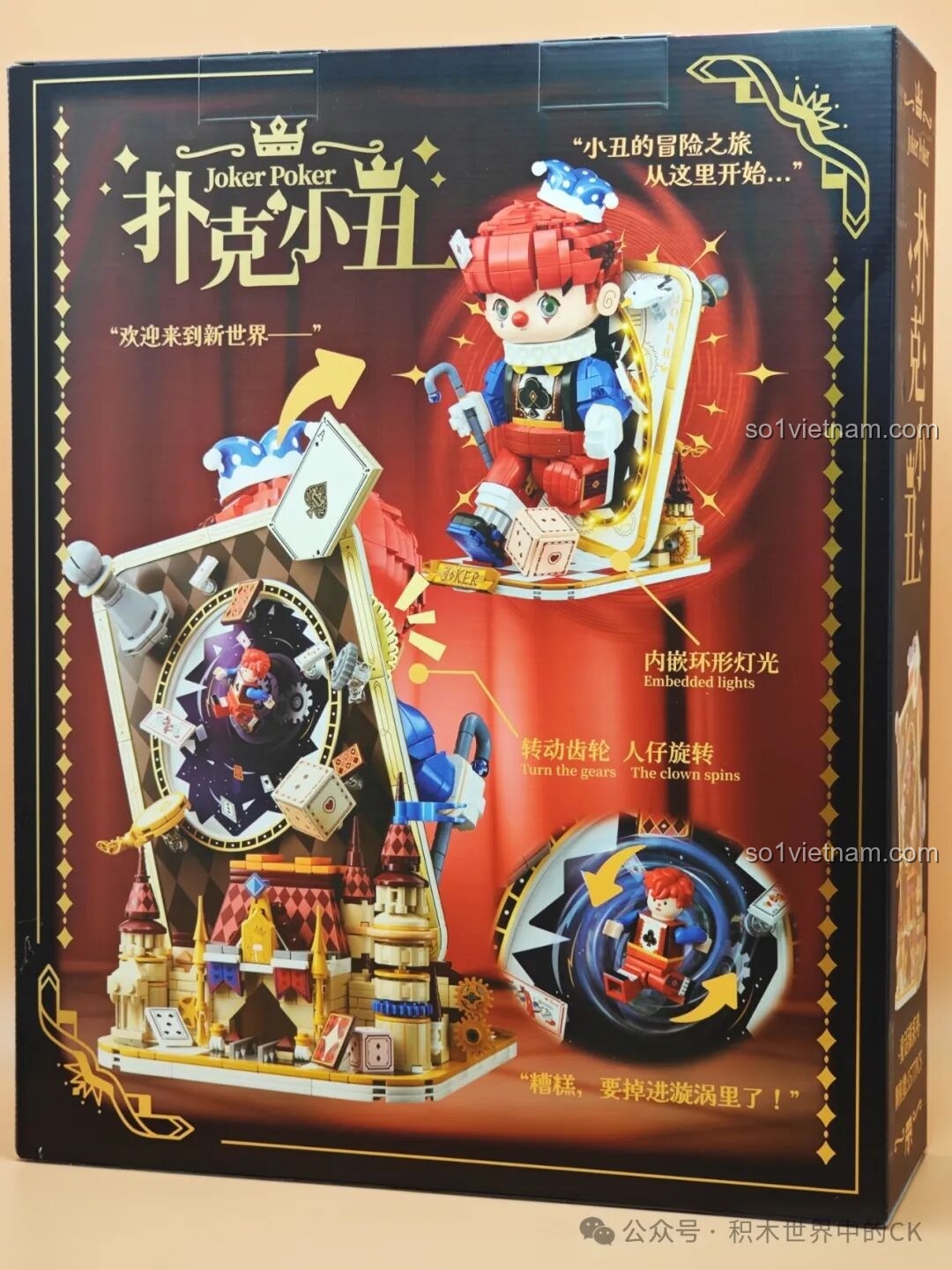 Bên trong hộp bộ lắp ghép Wekki Joker Poker 506187 với các túi chi tiết và sách hướng dẫn