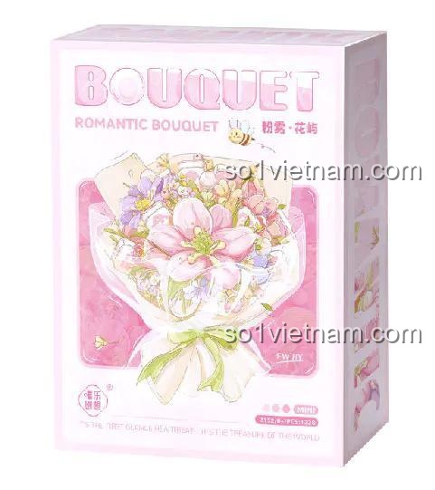 Mặt trước hộp bộ lắp ghép 唯乐创想 2152 Bó Hoa Hồng Mơ Mộng 1228 chi tiết, màu hồng, tím, vàng, trắng, phù hợp cho bé gái 6 tuổi, quà tặng sinh nhật, trang trí phòng