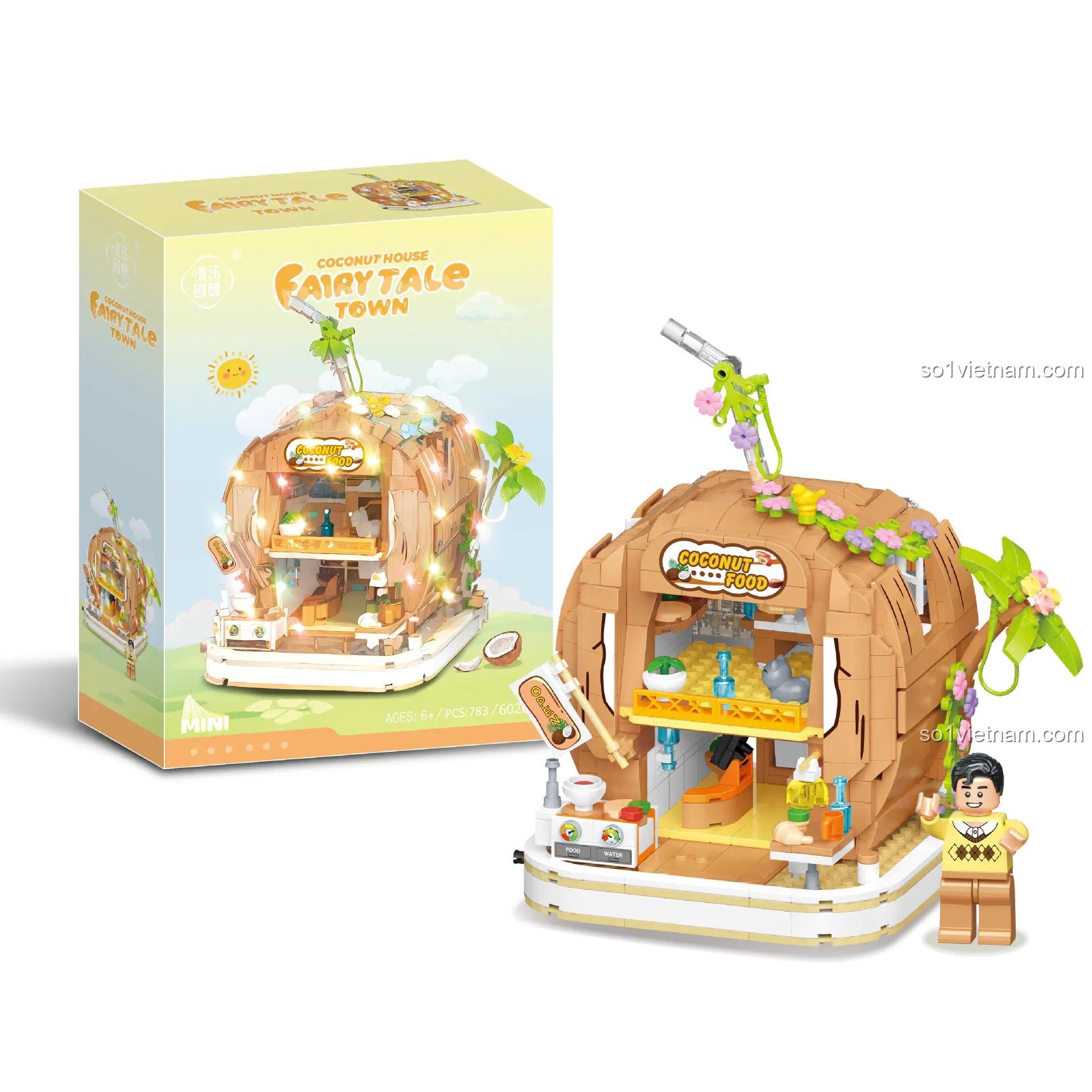 Hộp đựng bộ lắp ghép Ngôi nhà Dừa Tiên 6020 唯乐创想, có đèn LED, 783 mảnh, cho bé gái 6 tuổi