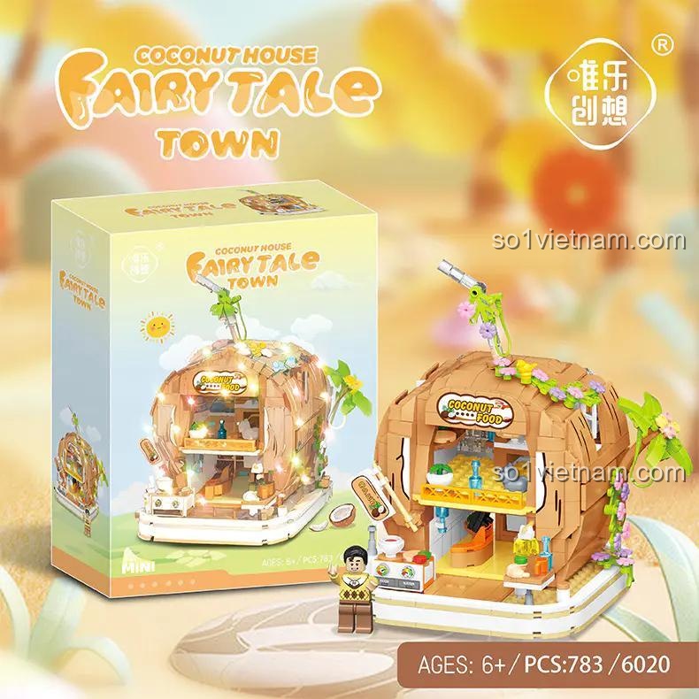 Bộ lắp ghép Ngôi nhà Dừa Tiên 6020 唯乐创想 và hộp đựng, có đèn LED, 783 mảnh, cho bé gái 6 tuổi
