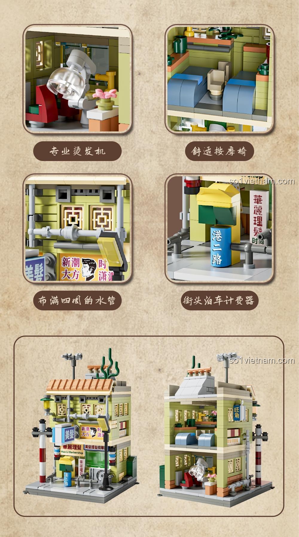 Bộ lắp ghép Welleadz 6103 Tiệm cắt tóc - Chi tiết nội thất