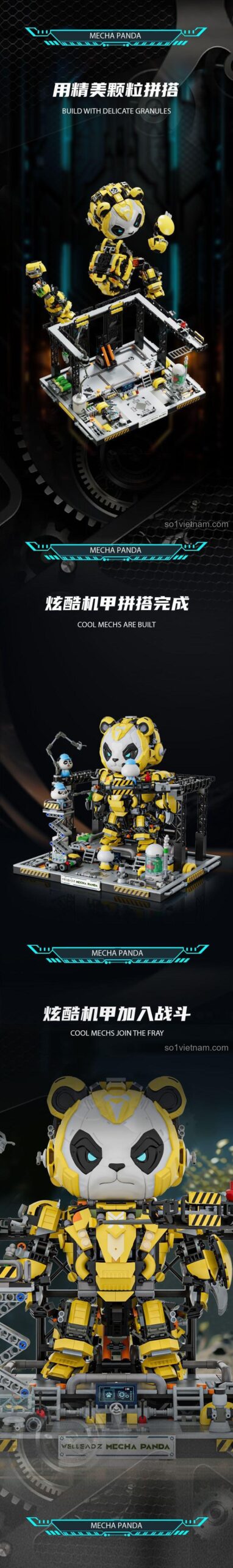 Bản thiết kế chi tiết của Robot Gấu Trúc Welleadz 6105, đồ chơi xây dựng Mecha Panda, kích thích tư duy.