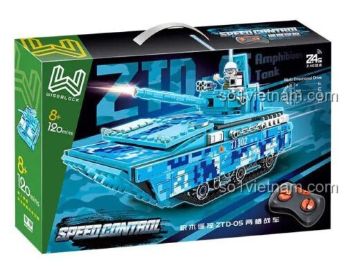 Hộp sản phẩm Xe Tăng Lội Nước ZTD-05 WISE BLOCK HA389144, bộ đồ chơi lắp ghép quân sự, điều khiển từ xa 2.4G, 431 chi tiết