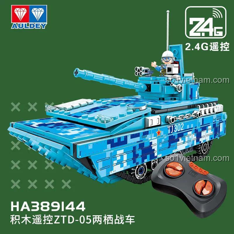 Xe Tăng Lội Nước ZTD-05 WISE BLOCK HA389144 và bộ điều khiển từ xa 2.4G, đồ chơi lắp ghép quân sự cho bé trai 8 tuổi