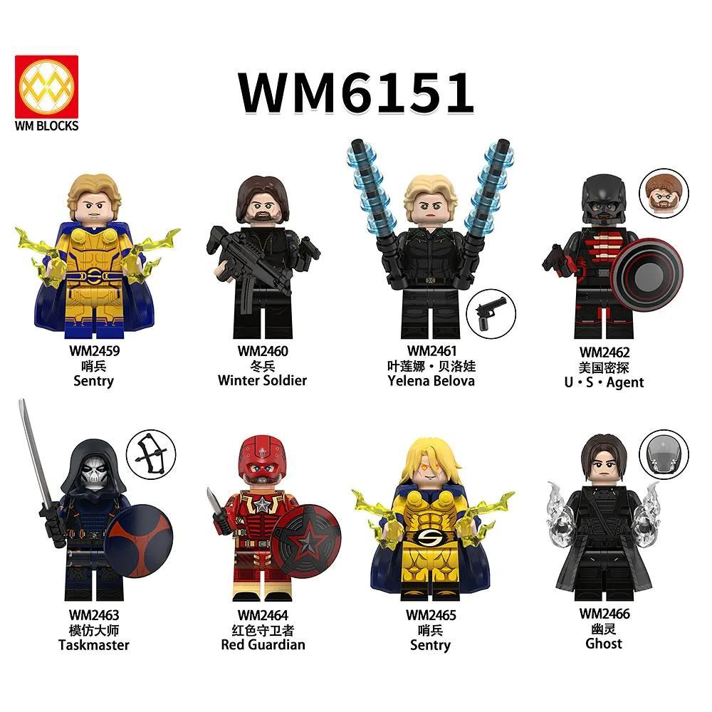 Bộ đồ chơi Minifigures Marvel WM Blocks WM6151 giá tốt cho bé trai 8 tuổi, tái hiện Biệt Đội Thunderbolts với các nhân vật Sentry, Winter Soldier, Yelena Belova, U.S. Agent, Taskmaster, Red Guardian, Ghost.