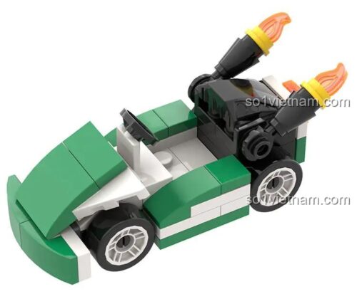 Đồ chơi mô hình WM MOC1220, xe kart của Luigi màu xanh lá và trắng, chi tiết lắp ghép cho bé trai 6 tuổi, chất lượng cao.