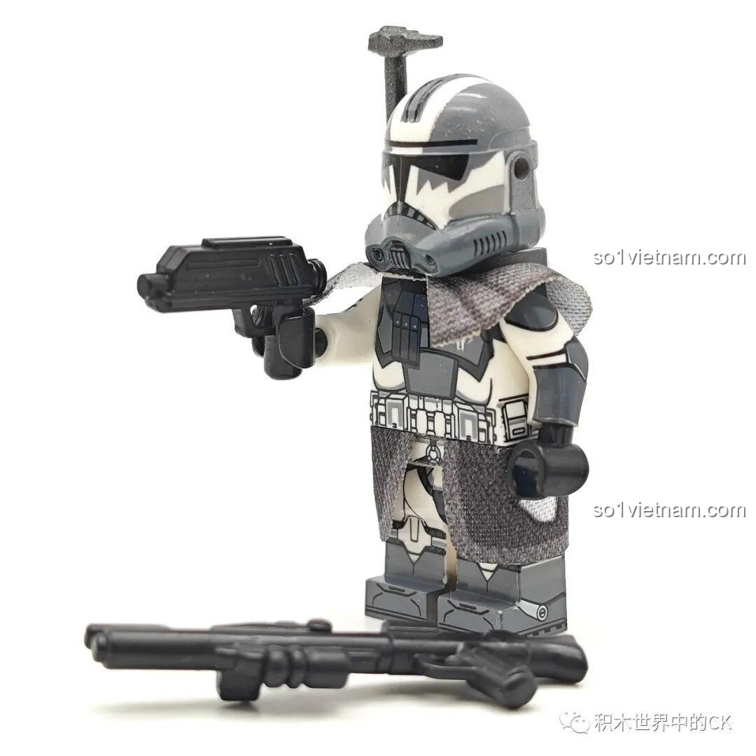 Minifigure WM2263 Wolfpack Captain với vũ khí, bộ đồ chơi WM WM6128 Lính Sói Wolfpack Star Wars, đồ chơi mô hình Lính Clone Wolfpack chất lượng cao cho bé trai 6 tuổi.