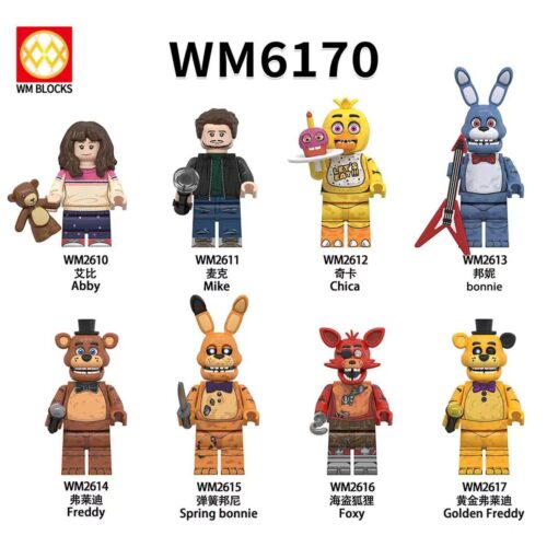 Bộ 8 Mô Hình Nhân Vật Five Nights at Freddy's WM6170, Nhân vật Freddy Fazbear, Bonnie, Chica, Foxy, Golden Freddy, Abby, Mike, Đồ chơi lắp ghép cho bé trai 14 tuổi