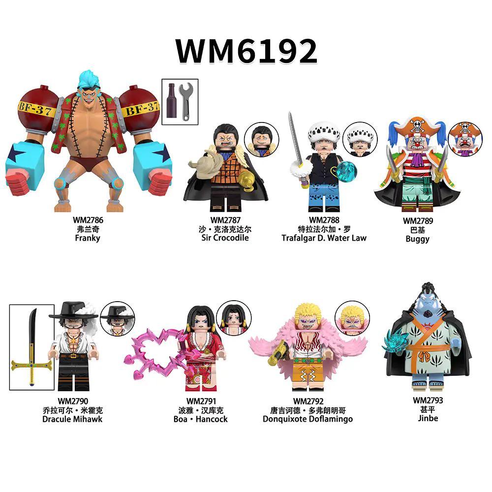 Bộ lắp ghép minifigure One Piece WM6192 gồm 8 nhân vật kinh điển: Franky, Sir Crocodile, Trafalgar D. Water Law, Buggy, Dracule Mihawk, Boa Hancock, Donquixote Doflamingo, Jinbe. Phù hợp cho người chơi 14 tuổi trở lên. Đồ chơi lắp ghép sáng tạo, rèn luyện kỹ năng.