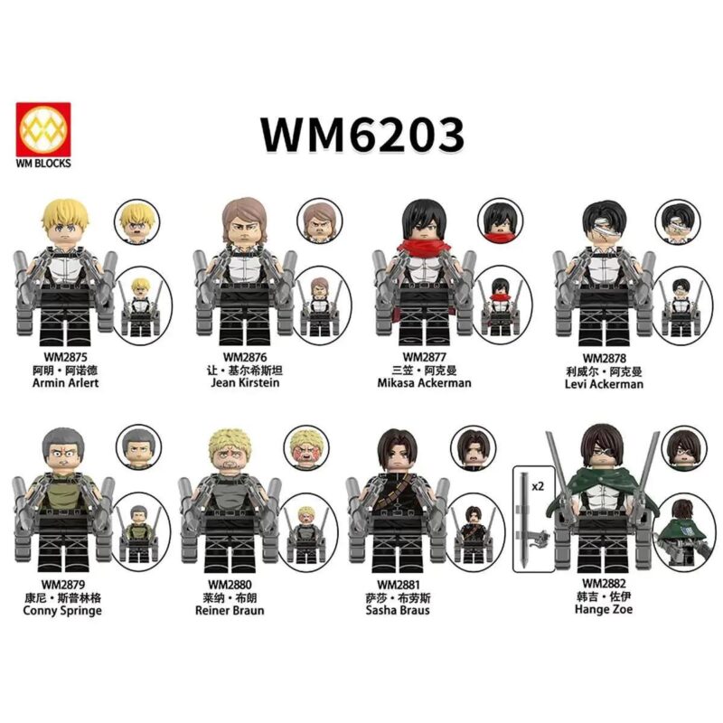 Bộ 8 minifigure Attack on Titan WM6203, nhân vật anime, figure, đồ chơi lắp ghép, cho bé trai 14 tuổi, giá tốt