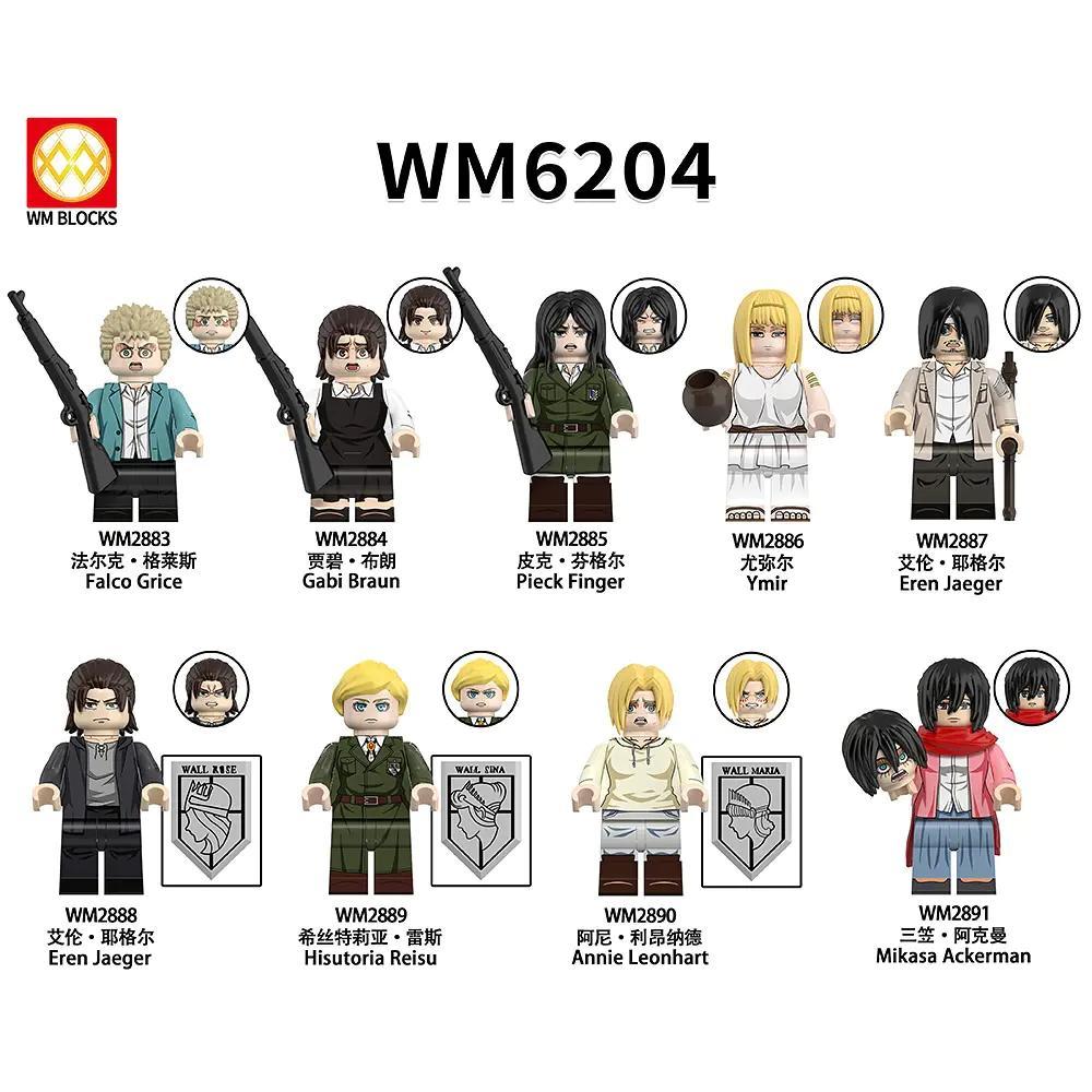 Bộ lắp ghép minifigure Attack on Titan WM6204 gồm 8 nhân vật, đồ chơi mô hình Attack on Titan giá tốt cho bé 14 tuổi