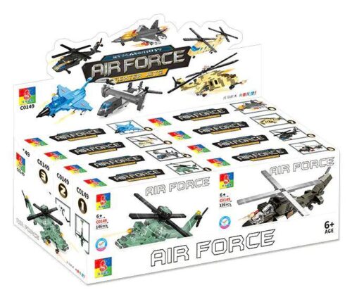 Bộ Máy Bay Chiến Đấu Air Force WOMA C0149, 146 chi tiết, độ tuổi 6+, lắp ráp 8 mẫu máy bay, màu xám, xanh lá, trắng, phù hợp cho bé trai