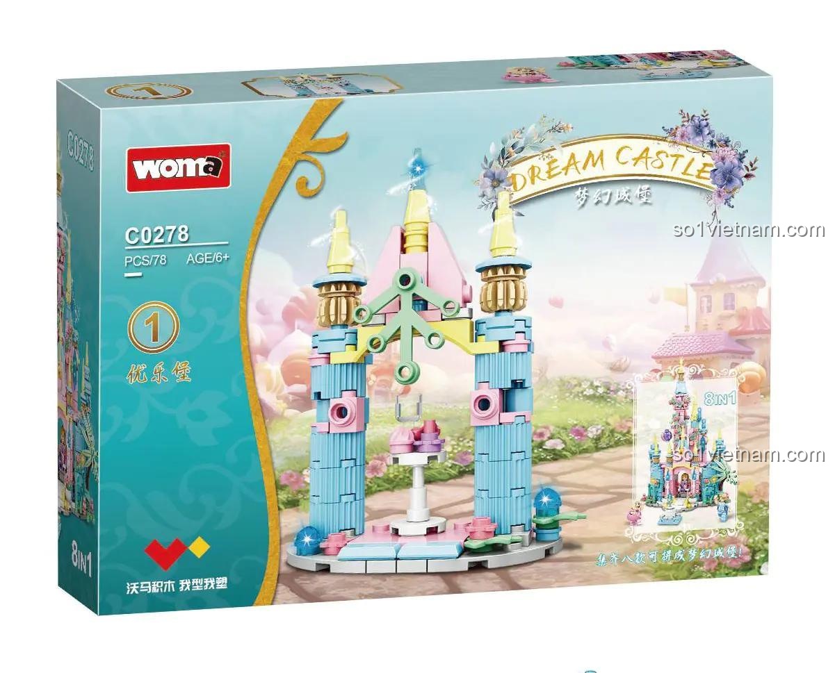 Hộp sản phẩm mẫu 1 của bộ đồ chơi Lâu đài Mộng Mơ Woma C0278