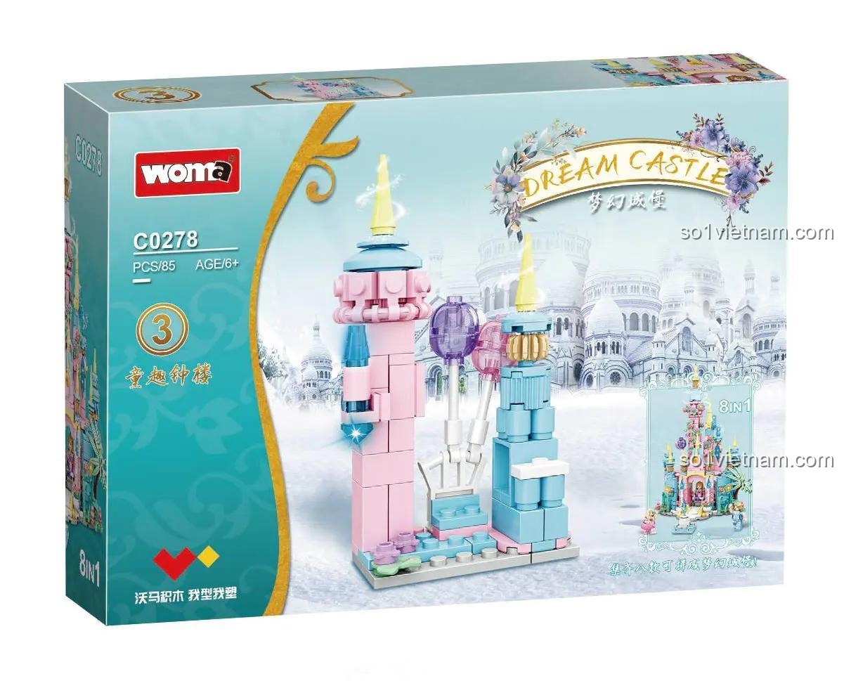 Hộp sản phẩm mẫu 3 của bộ đồ chơi Lâu đài Mộng Mơ Woma C0278