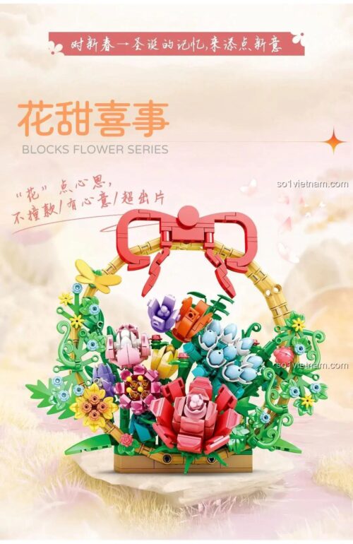 Đồ chơi lắp ghép WOMA C0287 Giỏ Hoa Ngọt Ngào, thiết kế giỏ hoa độc đáo, màu sắc tươi sáng, kích thích sáng tạo cho bé gái 6 tuổi