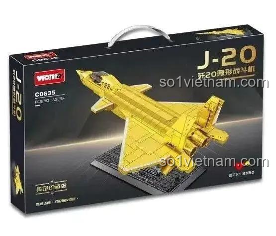 Hộp đựng bộ đồ chơi máy bay chiến đấu J-20 Vàng Kim C0635 WOMA, 753 chi tiết, cho bé trai 6 tuổi