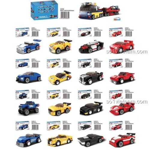 đồ chơi mô hình WOMA C0700 với 16 mẫu xe đua mini và xe tải lớn, lắp được 17 kiểu