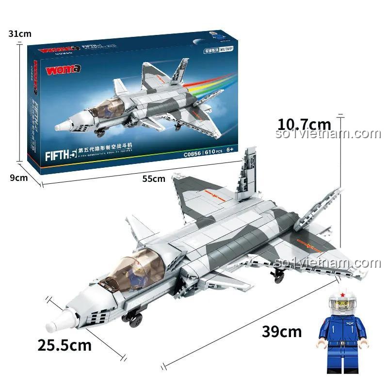 Kích thước Máy bay chiến đấu tàng hình thế hệ thứ năm WOMA C0856 610 mảnh cho bé trai 6 tuổi