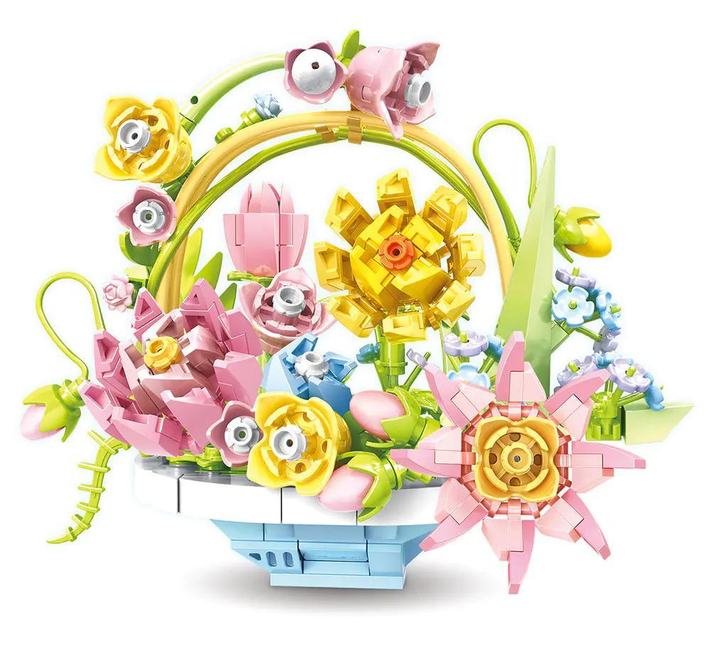 WOMA C2002 Giỏ hoa xuân bộ lắp ghép đồ chơi sáng tạo cho bé gái 6 tuổi, 330 mảnh, mô hình trang trí nhà cửa, vẻ đẹp tinh khôi