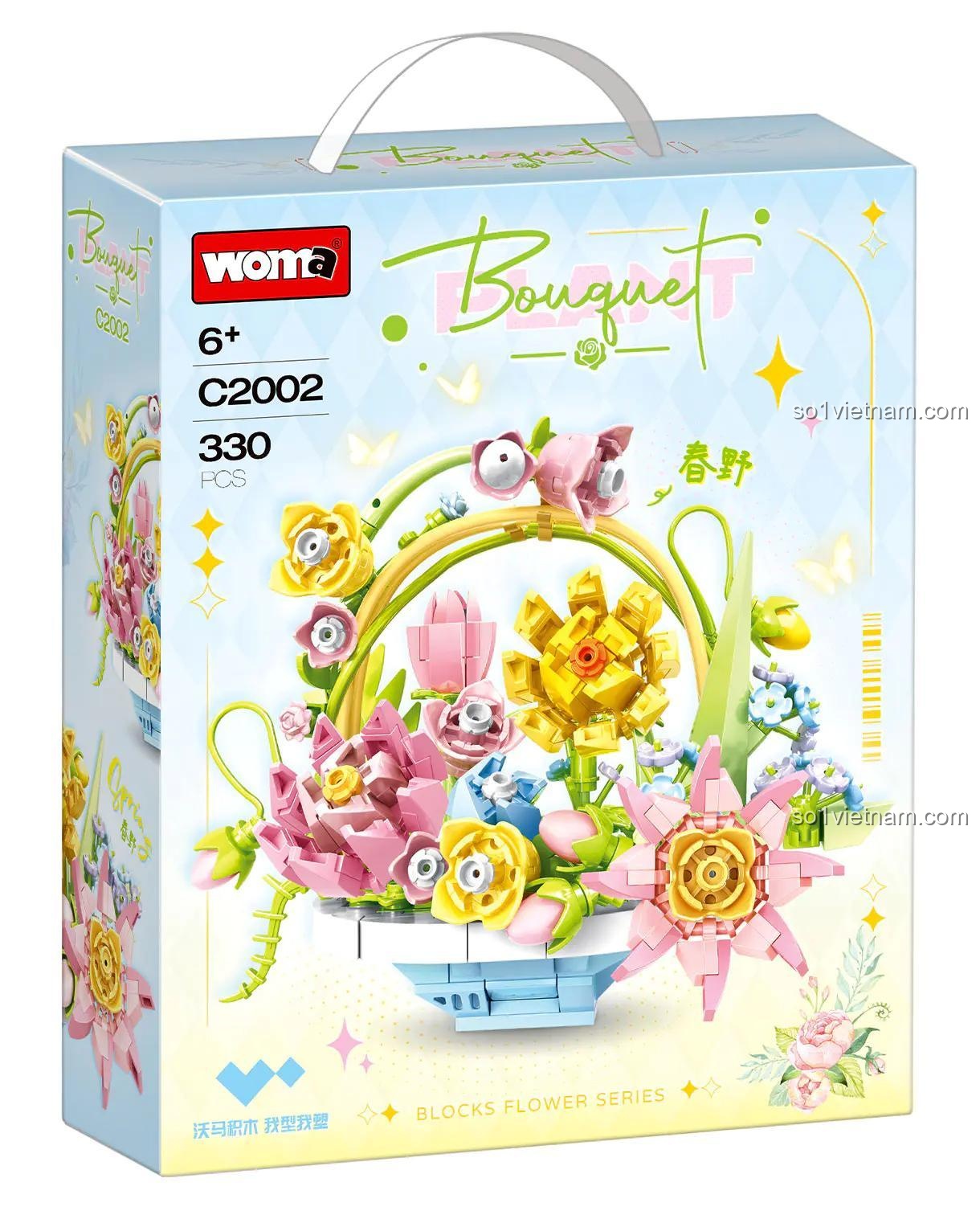 Hộp sản phẩm WOMA C2002 Giỏ hoa xuân bộ lắp ghép đồ chơi sáng tạo cho bé gái 6 tuổi, 330 mảnh, mô hình trang trí nhà cửa, vẻ đẹp tinh khôi