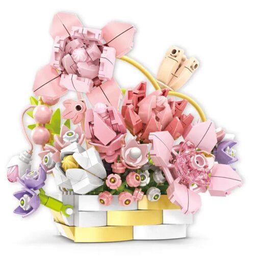 WOMA C2003 Bộ lắp ghép Bó hoa "Huyệt Ảnh" - Mô hình hoa trang trí nghệ thuật, 332 mảnh, phù hợp cho bé gái 6 tuổi, màu hồng, tím, vàng, trắng, xanh lá, kích thước mô hình 13.2x9.3x13.7cm, kích thước hộp 25.5x9x31cm