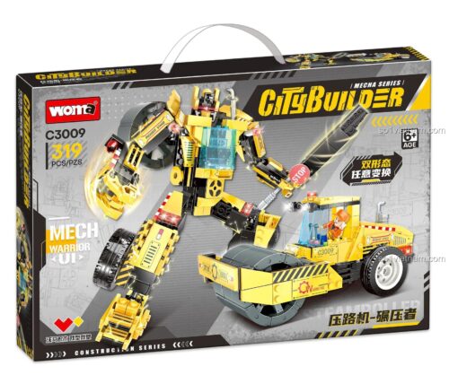 Hộp sản phẩm WOMA C3009 Máy Ủi Xe Lu - Robot Chiến Đấu, 319 chi tiết, 6+ tuổi