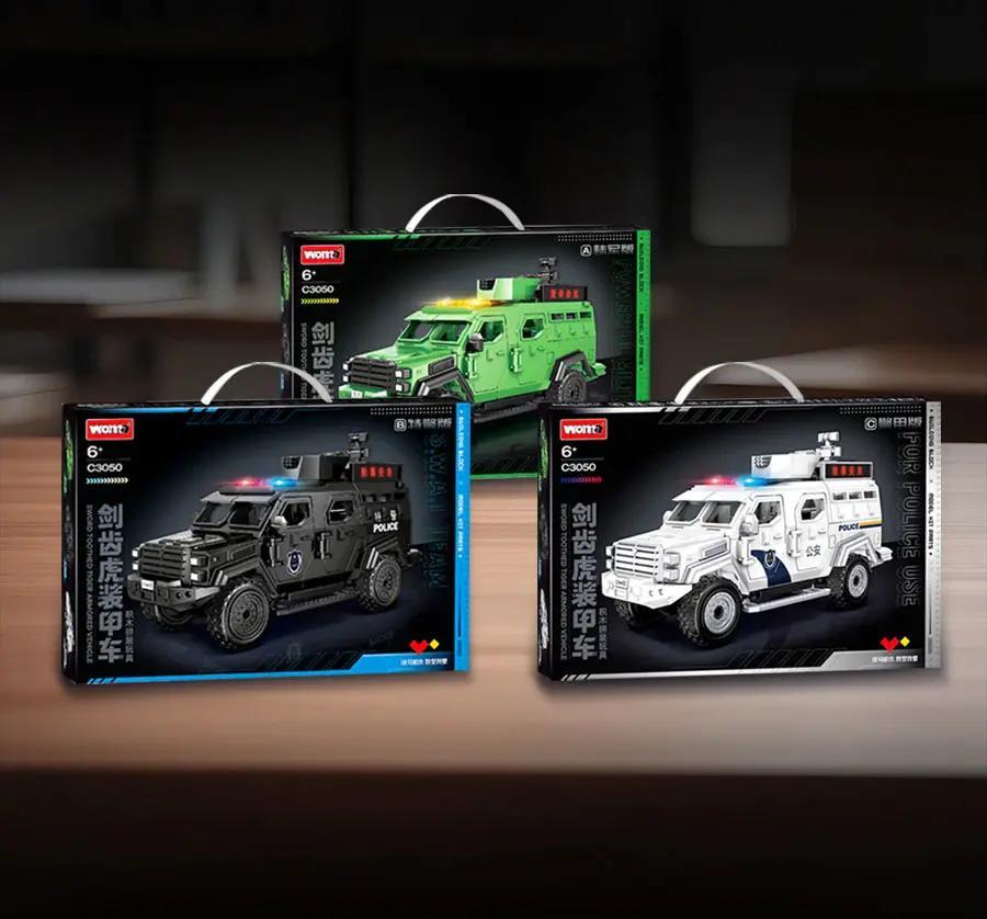 Bộ lắp ghép xe bọc thép "Răng kiếm" WOMA C3050 màu trắng, đồ chơi xây dựng cho bé 6 tuổi, có tính năng bắn đạn nhựa, giá tốt