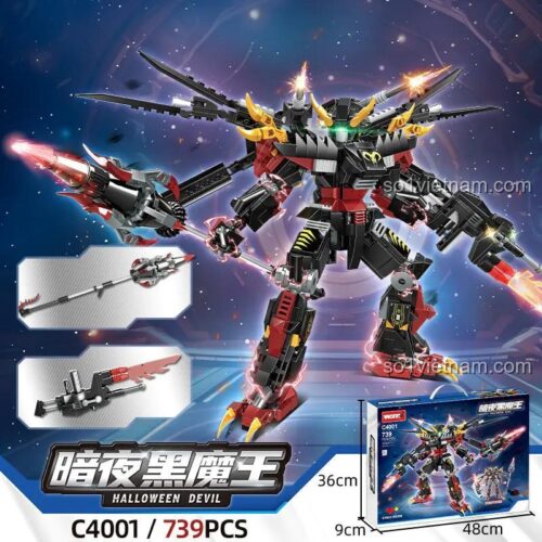 Hộp bộ đồ chơi WOMA C4001 Robot Ma Vương Bóng Đêm, đồ chơi lắp ghép chiến binh bóng đêm cho bé trai 6 tuổi, vũ khí tháo rời, giá rẻ.