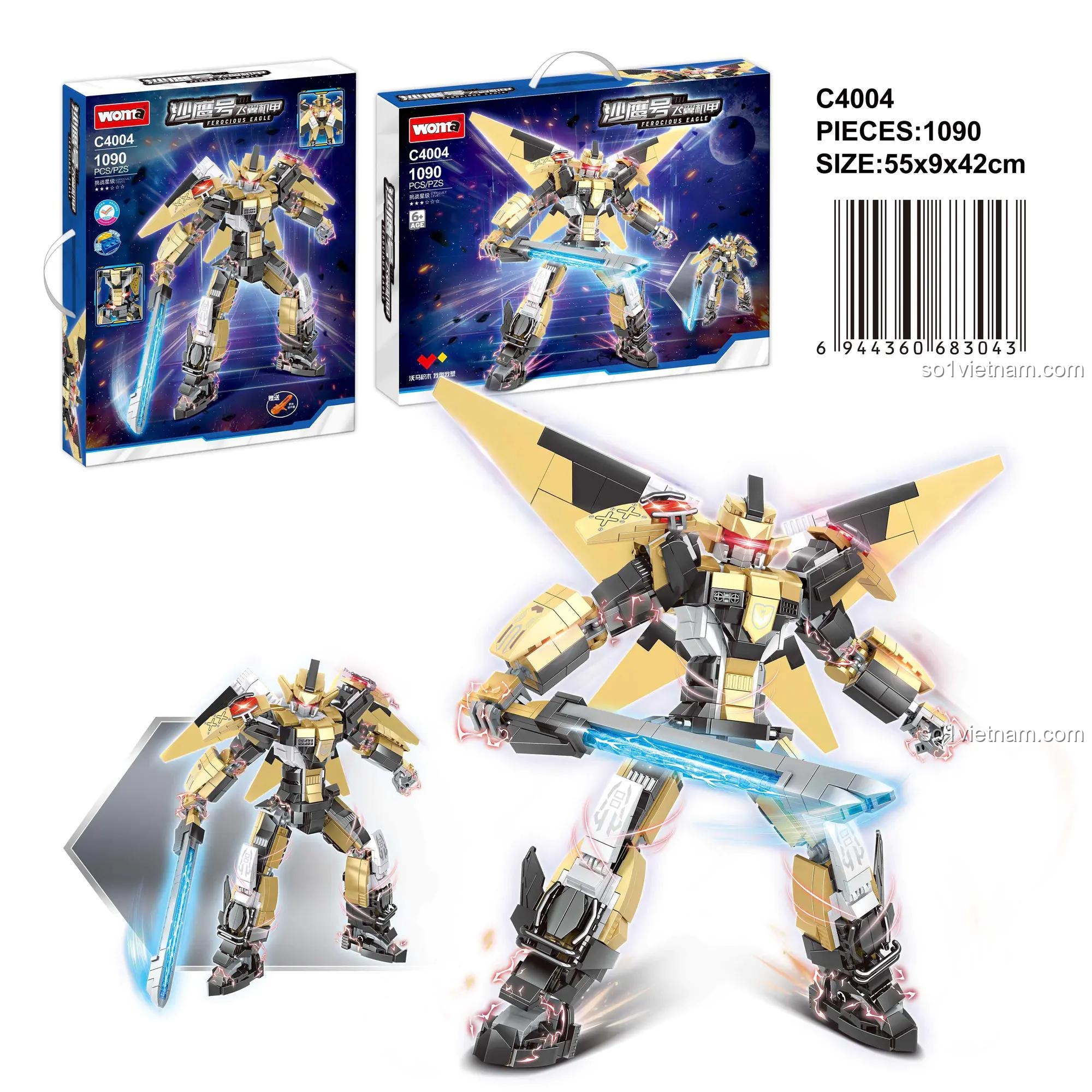 Kích thước hộp bộ lắp ráp Mô hình Robot Cơ Giáp WOMA C4004, 1090 mảnh ghép, phù hợp con trai 6 tuổi, giá bình dân