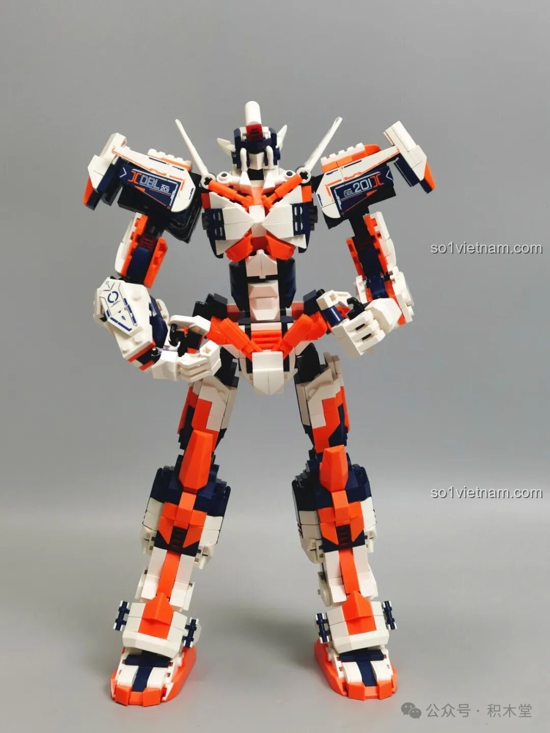 Mô hình WOMA C4005 Thiên Khung Giải Phóng Giả đã hoàn thành, đứng thẳng trong tư thế oai vệ, thể hiện toàn bộ vẻ đẹp và sự phức tạp của mecha chiến binh này.