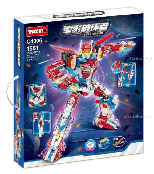 Hộp bộ lắp ráp WOMA C4006 Robot Chiến Đấu, đồ chơi lắp ghép Kẻ Hủy Diệt Bóng Ma, cho con trai 6 tuổi.