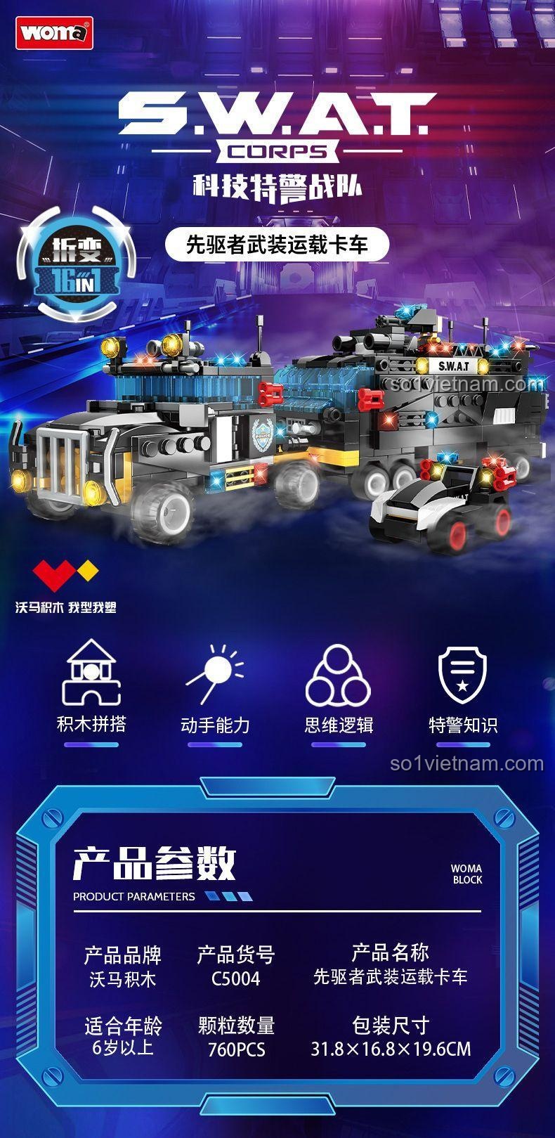 Mô hình xe con đi kèm bộ lắp ghép SWAT WOMA C5004