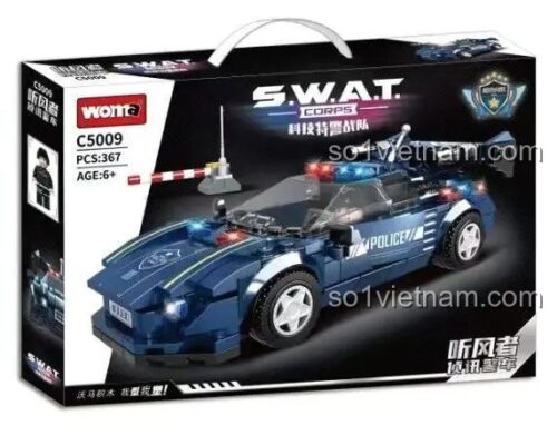 Hộp sản phẩm bộ lắp ghép Xe Cảnh Sát Đặc Nhiệm SWAT WOMA C5009, món quà giá rẻ cho bé trai yêu thích đồ chơi thông minh.