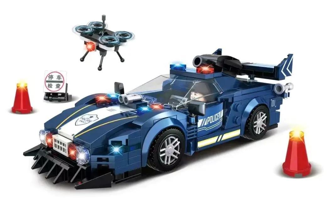 Hình ảnh bộ lắp ghép Xe Cảnh Sát Đặc Nhiệm SWAT Woma C5010 với thiết kế xe đua tương lai màu xanh dương, phù hợp cho con trai 6 tuổi, giá rẻ.