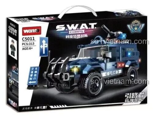 Hộp đồ chơi lắp ráp xe cảnh sát đặc nhiệm WOMA C5011, gồm 313 chi tiết, món quà tuyệt vời cho bé trai.