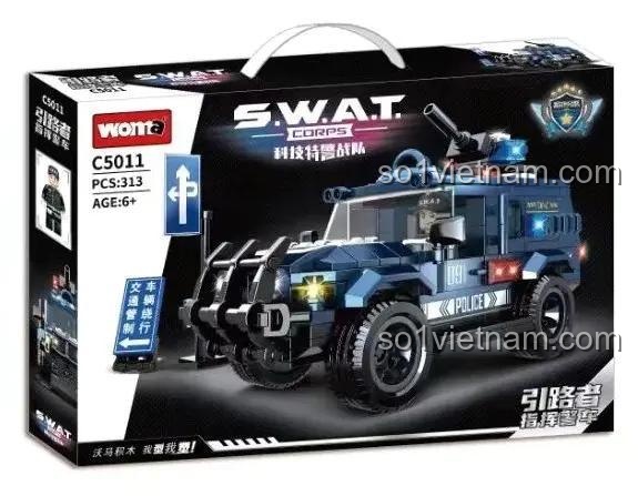 Hộp đồ chơi lắp ráp xe cảnh sát đặc nhiệm WOMA C5011, gồm 313 chi tiết, món quà tuyệt vời cho bé trai.