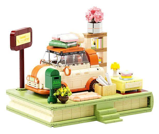 Ảnh chụp bộ lắp ghép Góc đọc sách sáng tạo Wonder House 801104, mô hình xe hơi cổ điển trên cuốn sách, đồ chơi cho con gái 14 tuổi giá rẻ.